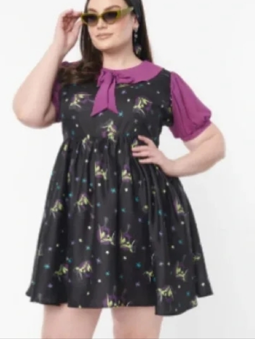 Unique Vintage - Green Witch with Purple Collar and Puff Sleeves